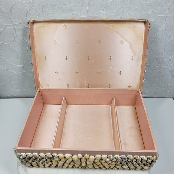 Vintage Shell Jewelry Box Satin Lined Handmade Coastal Trinket Organizer 12.5” - Picture 2 of 16